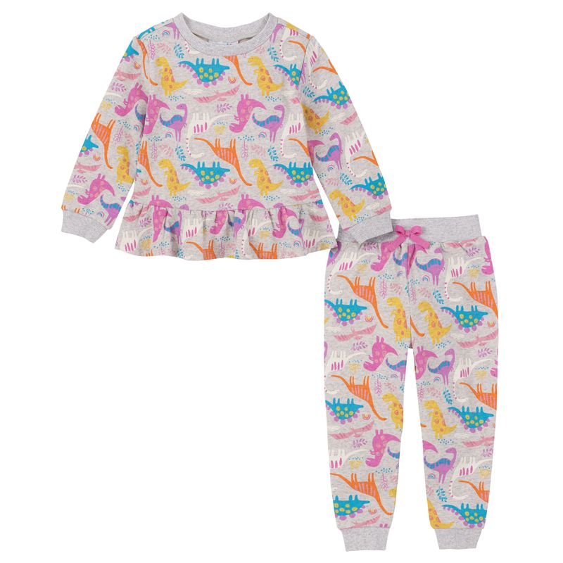 Little Girls Dino Print Fleece Sweatshirt Joggers Set